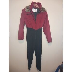 VtG NILS Red/Black 1 Piece Faux Leopard Collar Stretch‎ Pants Snow Ski Suit 12